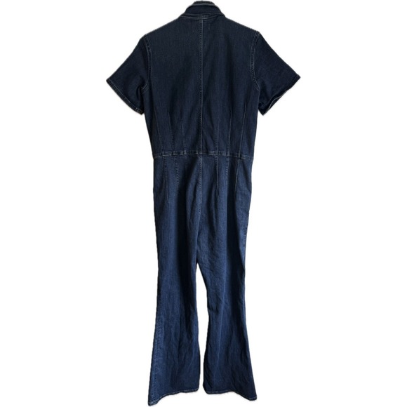 Free People Jumpsuit Womens Size XL Jayde Flare Leg Dark Blue Denim Zip - Picture 2 of 13